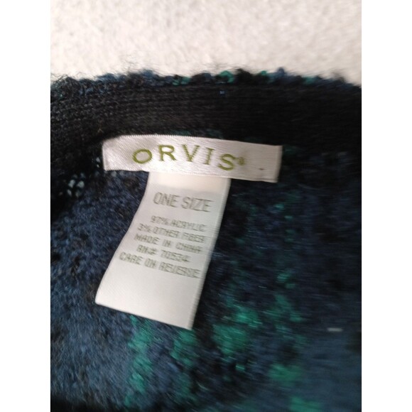 Orvis Plaid Fringe Poncho One Size Navy Green Soft Knit Cape Wrap Shawl - Picture 6 of 8